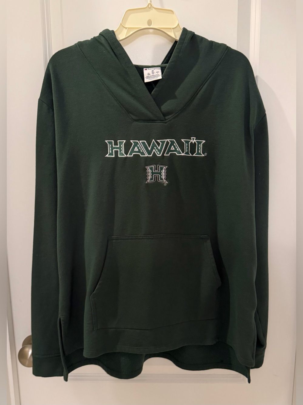 Champion Hawaii Rainbow Warriors Appliqué Hoodie Sweatshirt Medium Dark Green